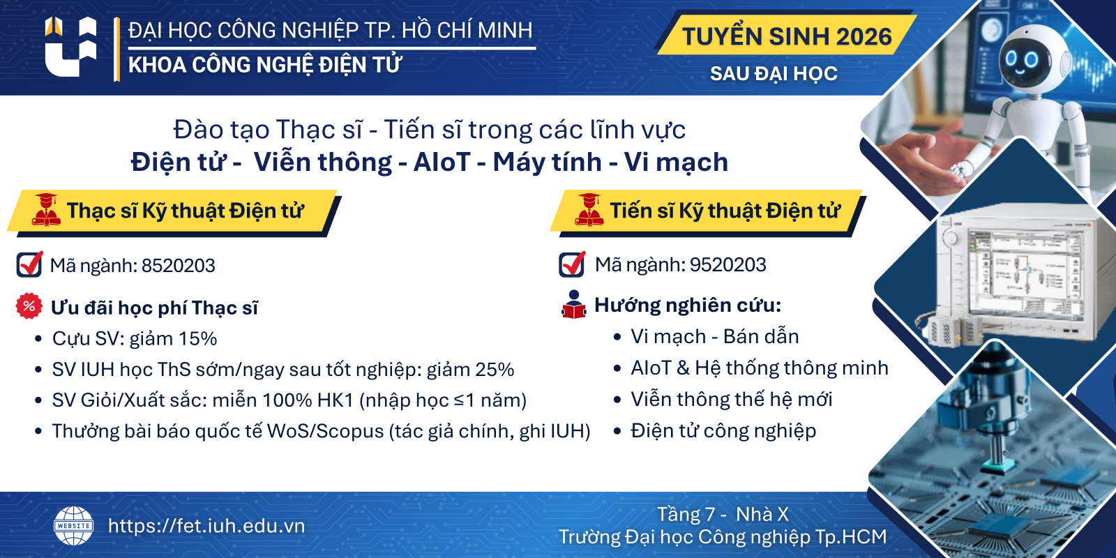 FET tuyển sinh đào tạo trình độ Tiến sĩ , Thạc sĩ năm 2026 – Đợt 1